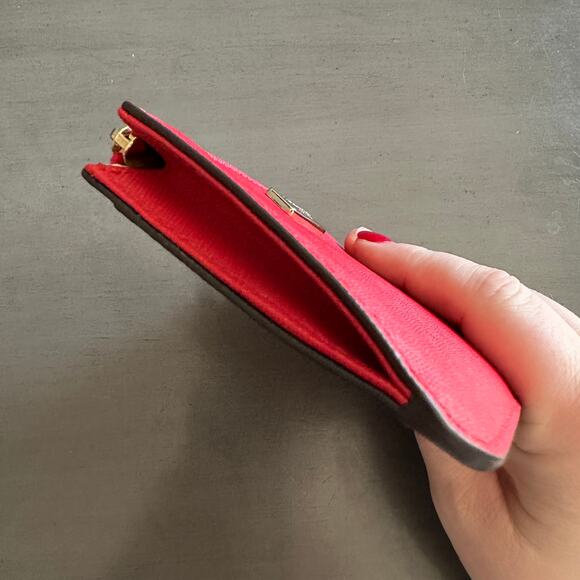 Kate Spade Bright Red Saffiano Leather Zip Top Card Holder Keychain Wallet - Picture 2 of 8